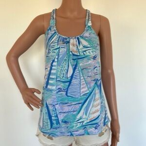 Lilly Pulitzer Aboat Time Sailboat Racerback Nautical Tank Top